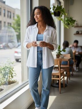 Rachel Zoe White Button-Front Pocket Blouse